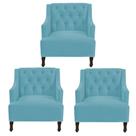 Kit 3 poltronas genesis suede azul turquesa