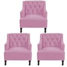 Kit 3 poltronas genesis suede rosa