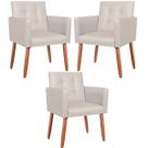 Kit 3 Poltronas material sintético para Escritório Sala de Estar Decorativa Cadeira Estofada Resistente Recepção Manicure