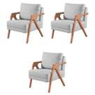 Kit 3 Poltronas Mona Madeira Maciça Veludo Cinza Claro Kimi Design