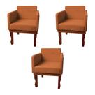 Kit 3 Poltronas Nina Retrô Pés de Madeira Maciça Suede Terracota