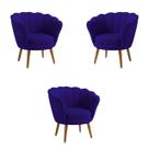 Kit 3 Poltronas Pétala Sued Azul Marinho Kit 3 Poltronas Pétala Sued Azul Marinho