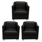 Kit 3 Poltronas Sofia Decorativa Para Recepção Preta material sintético