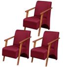 Kit 3 Poltronas Venus 1 Lugar Braço Madeira Maciça Tecido Suede Unidecor Bordô Kit 3 Poltronas Venus 1 Lugar Braço Madeira Maciça Tecido Suede Unidecor Bordô