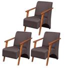 Kit 3 Poltronas Venus 1 Lugar Braço Madeira Maciça Tecido Suede Unidecor Marrom Kit 3 Poltronas Venus 1 Lugar Braço Madeira Maciça Tecido Suede Unidecor Marrom