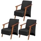 Kit 3 Poltronas Venus 1 Lugar Braço Madeira Maciça Tecido Suede Unidecor Preto Kit 3 Poltronas Venus 1 Lugar Braço Madeira Maciça Tecido Suede Unidecor Preto