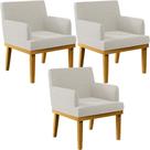 Kit 3 Poltronass Recepção Base Mel Beatriz W01 Bouclê Creme