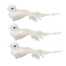 Kit 3 Pombas Branca Natal Plumas e Lantejoulas 12cm com Presilha - Magizi