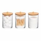 Kit 3 Porta Algodão Cotonete Pote Bambu Skin Care Maquiagem Limpeza Higiene Organizador Banheiro