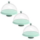 Kit 3 Porta Bolos 25cm Verde Menta com Cúpula e Pé Bubble Crippa Tortas Doces Boleira