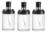 Kit 3 Porta Condimentos De Vidro Com Colher Tempero Potes