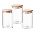 Kit 3 Porta Condimentos Multiuso Vidro Tampa Bambu 650ml Cozinha Lavanderia Escritório Pote Organizador