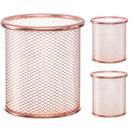 Kit 3 Porta Lápis Rose De Metal Pincel Caneta Escritório
