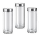 Kit 3 Porta Mantimento Vidro Tampa Inox Pote Multiuso 2200ML Cozinha Armários Alimento Organizador