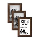 Kit 3 Porta retratos Moldura Madeira Fotos 10x15 Vidro