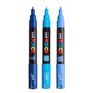 Kit 3 Posca PC-1M Azul, Azul Claro, Blue Sky 0.7mm Uniball