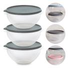 Kit 3 Pote de Plástico Hermético 500ml Marmita C/ Tampa Bowl Redondo Tijela Vasilha Alimentos