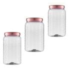 Kit 3 Pote De Plástico Tampa Rose 1 Litro Bolachas Biscoito Kit 3 Pote De Plástico Tampa Rose 1 Litro Bolachas Biscoito
