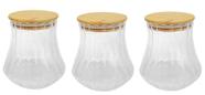 Kit 3 Pote de Vidro Borossilicato Canelado com Tampa de Bambu 700ml