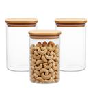 Kit 3 Pote de Vidro com Tampa de Bambu Hermético Porta Mantimentos Organizador 1,1L 15cm Quadrado Em Casa Tem