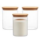 Kit 3 Pote de Vidro com Tampa de Bambu Hermético Porta Mantimentos Organizador 550ml 12cm Quadrado Em Casa Tem