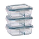 Kit 3 Pote de Vidro Hermético Com Divisoria 640ml Marmita