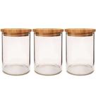 Kit 3 Pote De Vidro Hermético Redondo Com Tampa Bambu 1 litro Mantimentos Marmita Porta Tempero