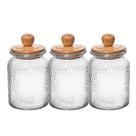 Kit 3 Pote de Vidro Martelado com Tampa de Bambu 1l Wolff Kit 3 Pote de Vidro Martelado com Tampa de Bambu 1l Wolff