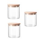 Kit 3 Pote Decorativo Vidro Organizador Tampa Bambu Alimento Cozinha Armario Balas Mantimentos 630ml
