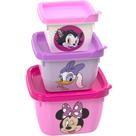 Kit 3 Pote Disney Minnie Quadrado C/ Tampa Lanche Escola