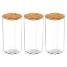 Kit 3 Pote Hermético Tampa De Bambu Transparente 1,5l Ou