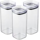 Kit 3 Pote Hermético Transparente 350ml Tampa Vedação Plástico UZ Empilhável