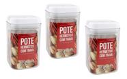 Kit 3 Pote Hermético Trava Fácil Acrílico 900ml Quadrado