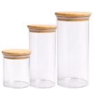 Kit 3 Pote Hermético Vidro Com Tampa Bambu 650Ml 1,1L 1,4L