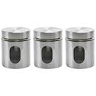 Kit 3 Pote Inox com Visor Vítreo Fechamento Hermético 630ml Kit 3 Pote Inox com Visor Vítreo Fechamento Hermético 630ml