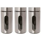 Kit 3 Pote Inox Visor Vítreo Fechamento Hermético 1,3 Litros