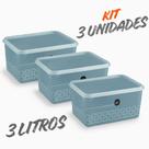 Kit 3 Pote Multiuso 3L Com Tampa Plástico Transparente Organizador 3 Peças UZ Marmita Porta Fruta