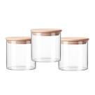 Kit 3 Pote Organizador Vidro Tampa Bambu 420ml Cozinha Alimento Chá Doces Frasco Multiuso Recipiente