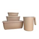 Kit 3 Pote Retangular Tampa Com 1 Jarra Plastico Livre Bpa