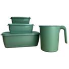 Kit 3 Pote Retangular Tampa Com 1 Jarra Plastico Livre Bpa Kit 3 Pote Retangular Tampa Com 1 Jarra Plastico Livre Bpa