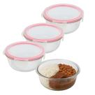 Kit 3 Pote Vidro 950ml Redondo Não Vaza Marmita Tampa Hermético Vidro