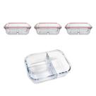Kit 3 Pote Vidro Hermético 3 Divisórias Tampa Lock Marmita 890ml