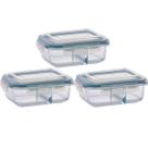 Kit 3 Pote Vidro Retangular Divisória Tampa Hermética 640ml