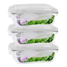 Kit 3 Pote Vidro Tampa Silicone Hermetica Retangular 370ml