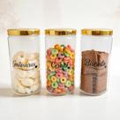 Kit 3 potes 1,8 l tampa dourada personalizado gostosuras, biscoito, cereal Kit 3 potes 1,8 l tampa dourada personalizado gostosuras, biscoito, cereal
