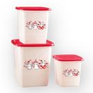 Kit 3 Potes Branco Altos Gatinhos Com Tampas Vermelhas PH-619
