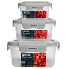 Kit 3 Potes Com Tampa e 4 Travas 450ml, 900ml, 1,65L Quadrado Cinza