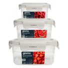Kit 3 Potes Com Tampa e 4 Travas 450ml, 900ml, 1,65L Quadrado Off White