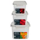 Kit 3 Potes Com Tampa e 4 Travas 700ml, 1,4L, 2,7L Quadrado Off White