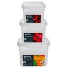 Kit 3 Potes Com Tampa e 4 Travas 700ml, 1,4L, 2,7L Quadrado Transparente